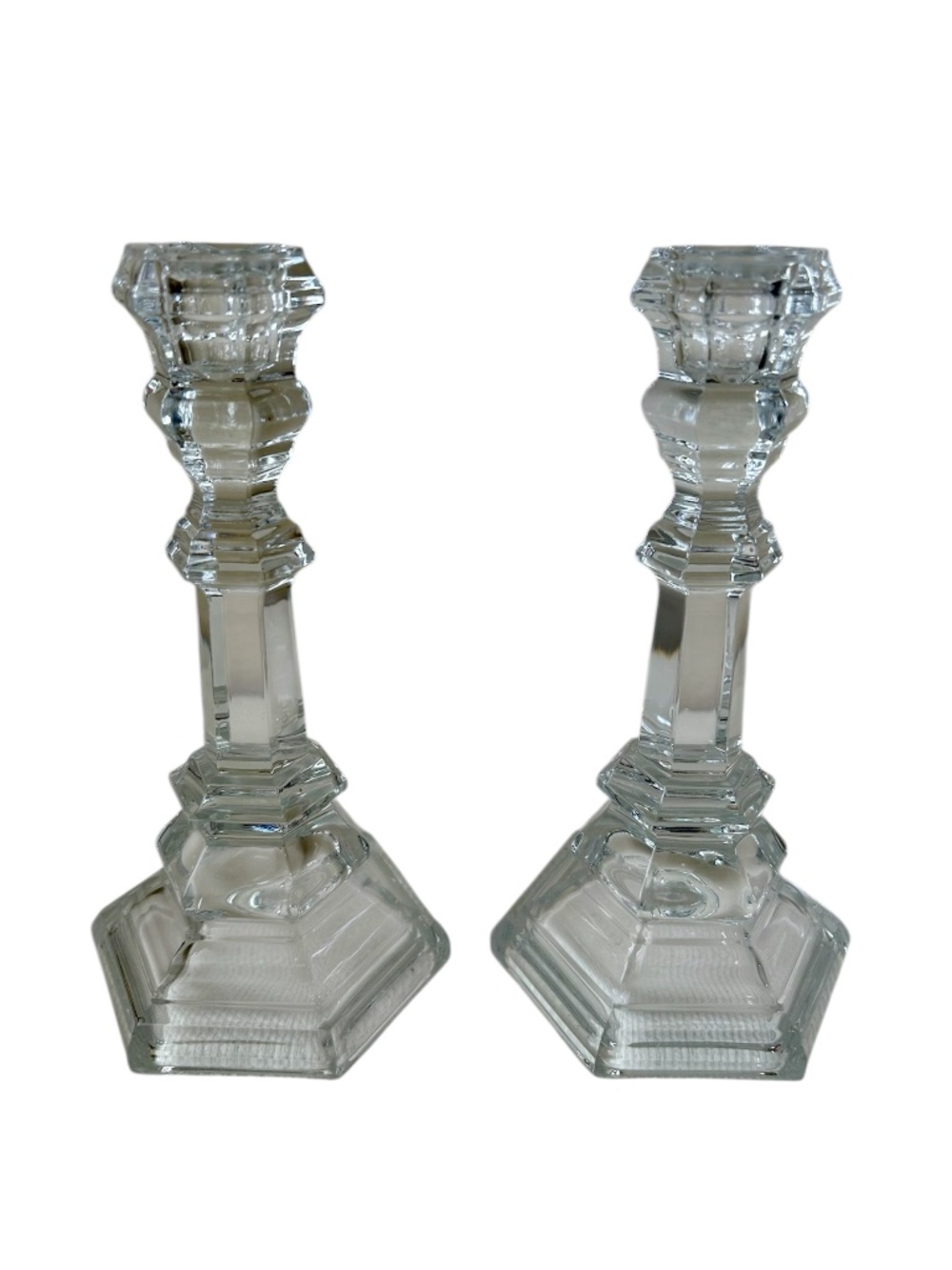 Candlesticks Set of 2 Lead Crystal Hexagon Base 8" Plymouth by TIFFANY